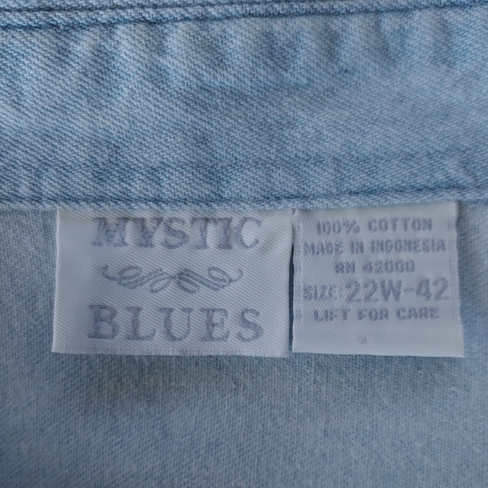 22-42 Womens Light Blue Denim Button Up Long Sleeve Soft Cotton Mystic Blues - Picture 4 of 6